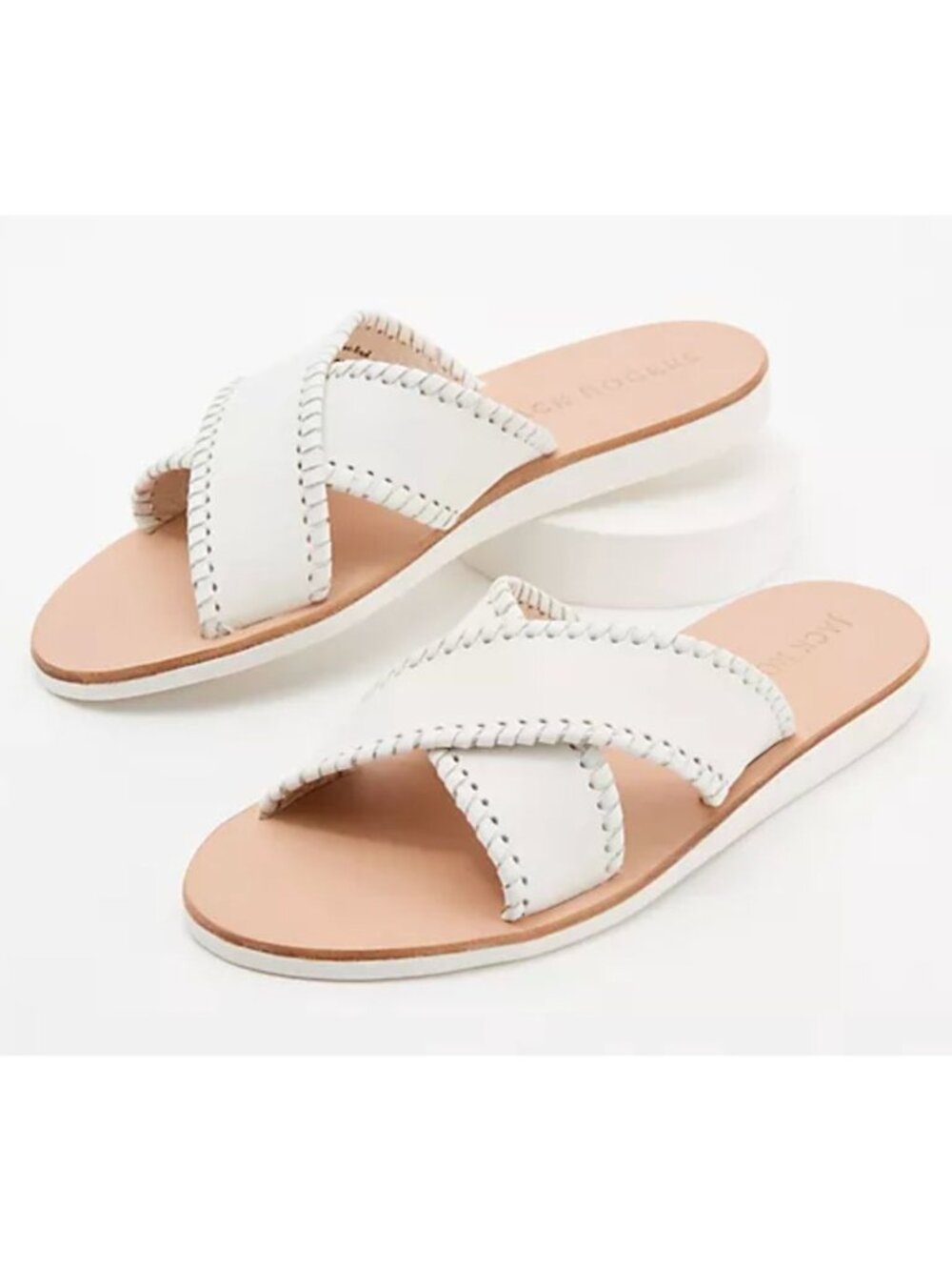 Jack Rogers Leather X Crossband Boating Jacks Sloane White Size 8 Sandals Slides